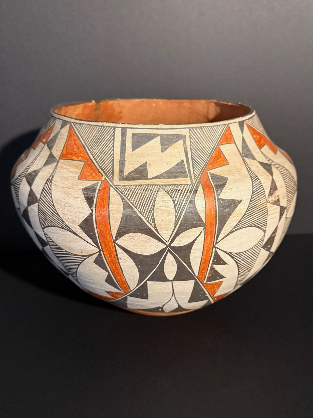 LARGE ACOMA POLYCHROME POTTERY OLLA,BEAUTIFUL PAINT DECORATION,C1900, EXCELLENT!