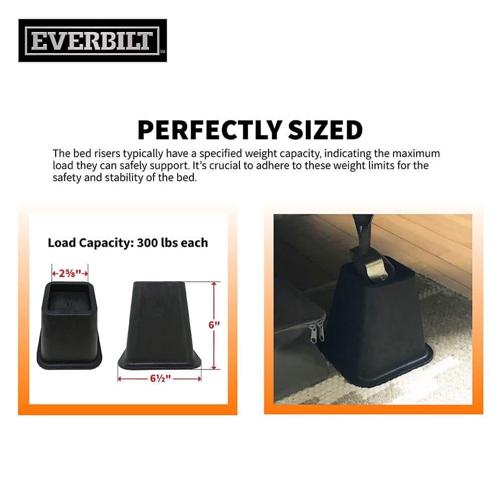 6 Inch Bed Risers 4-Pack Durable Heavy Duty Construction Ensures Black New