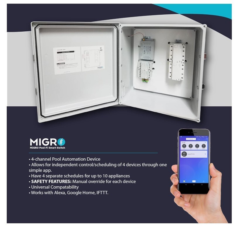 Migro WiFi Pool Control, Pump,Water Heater,Lights,Timer,Smartphone access,Alexa
