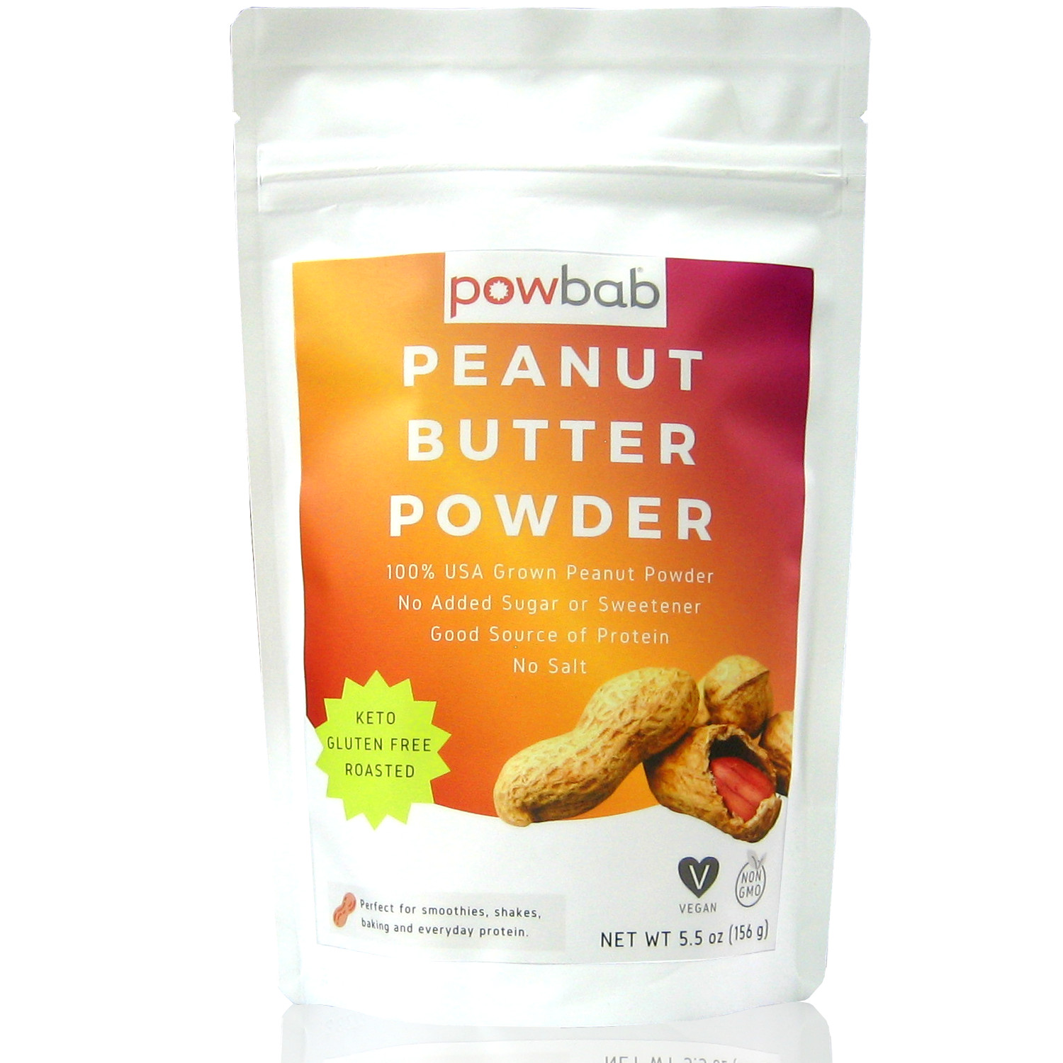 powbab Peanut Butter Powder Unsweetened, No Sugar-100% USA Organic Peanuts 5.5oz