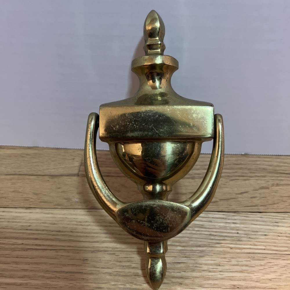 Vintage Solid Brass Door Knocker Classic Urn Style Original Mounting Hardware