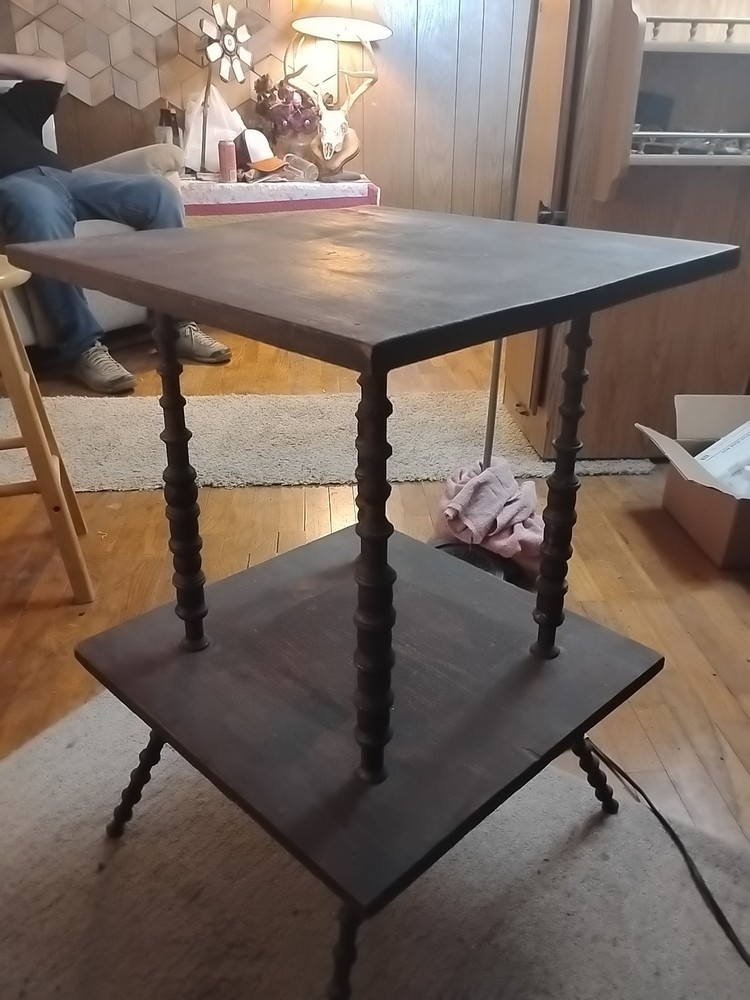 Vintage Antique Solid Oak Occasional Table With Thread Spool Legs