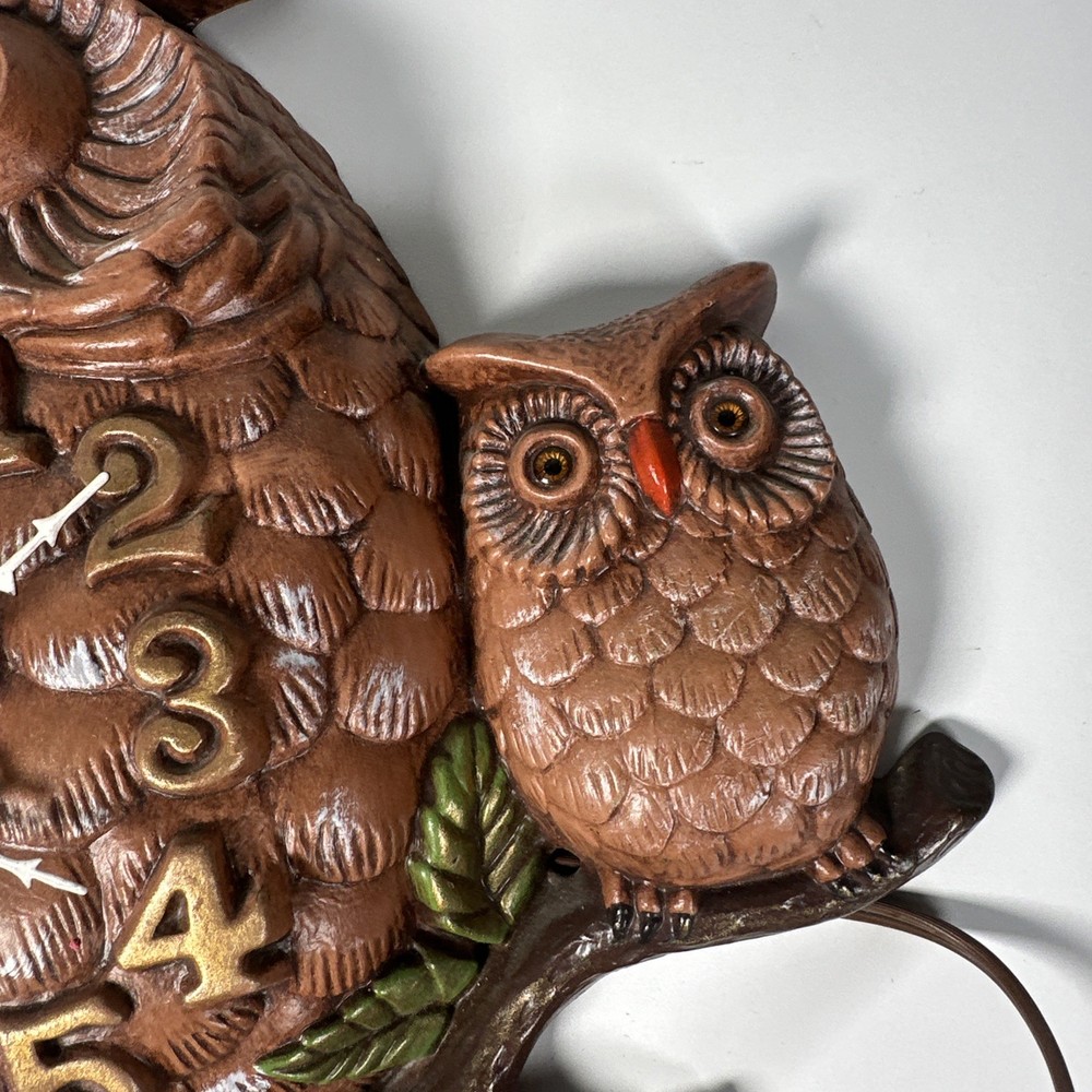 Vintage 1970s Ceramic Arnel's Triple Owl Wall Clock - As Is - Read