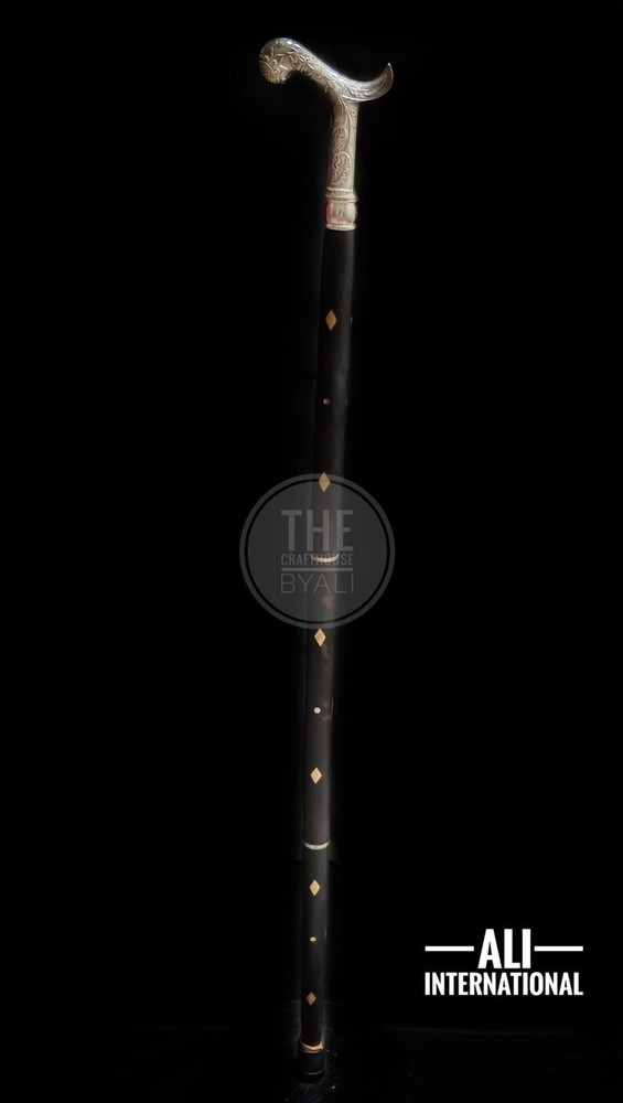 Stylish Solid Silver Brass Head Handle Victorian Wooden Walking Stick Cane
