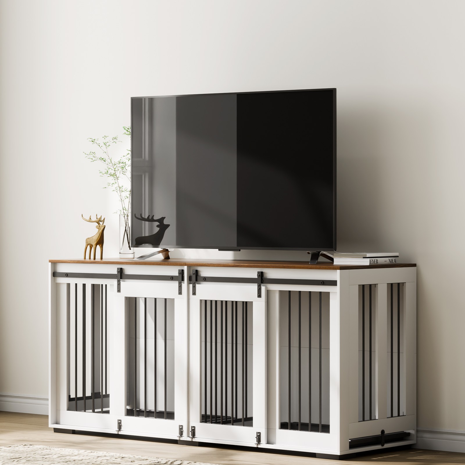 Dog Crate Furniture 72 in Indoor Wooden Dog Kennel with Tray Heavy Duty