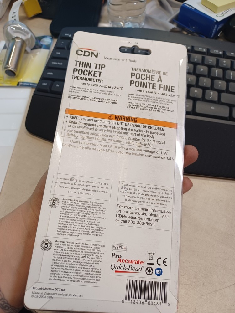 CDN DTT450 ProAccurate Thin Tip Yellow Thermometer SEALED