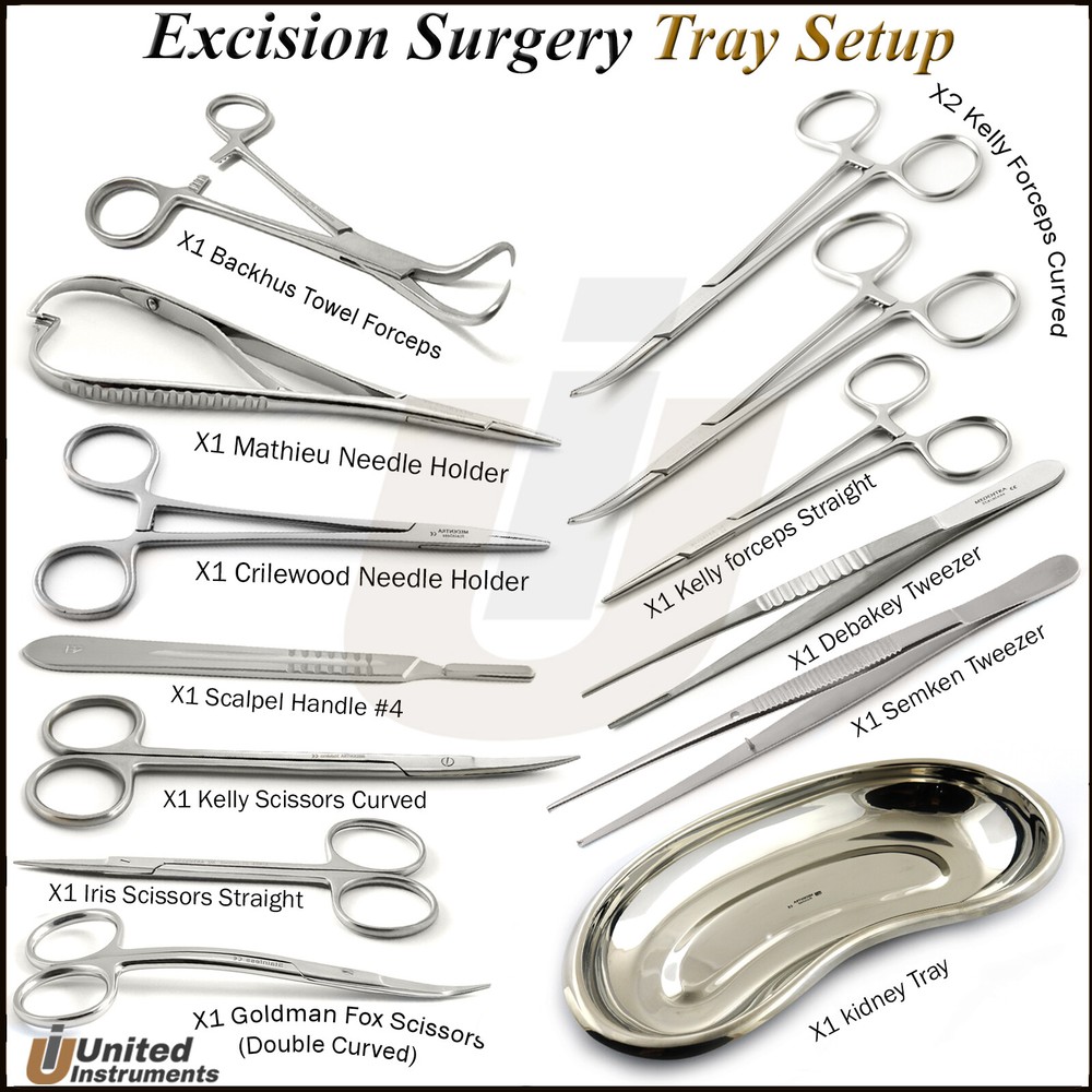 BASIC SURGICAL DERMAL EXCISION MINOR SURGERY SET KIT SURGICAL KIDNEY TRAY