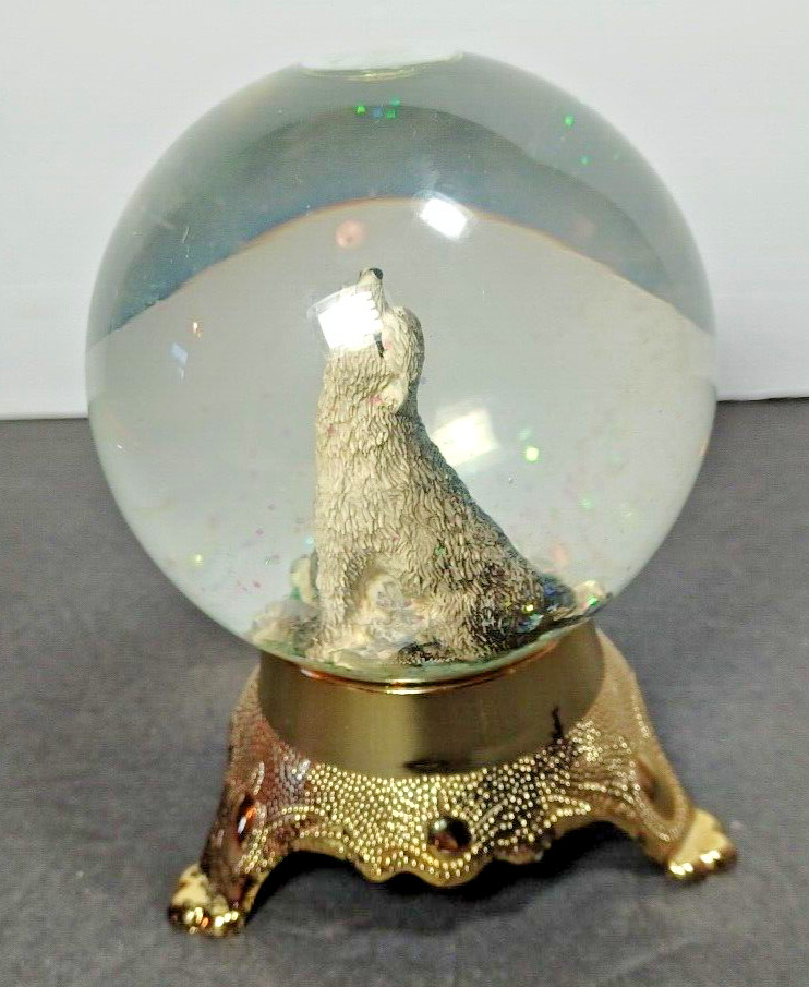 Eleco Glitter Snow Globe Howling Wolf Wolves Gold Plastic Base Collectible