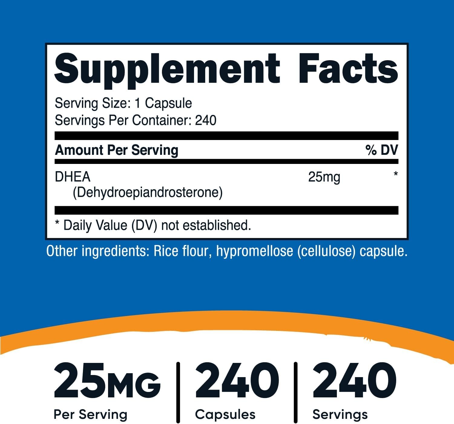 Nutricost DHEA 25mg, 240 Capsules - Gluten Free, Soy Free, Non-GMO, Supplement