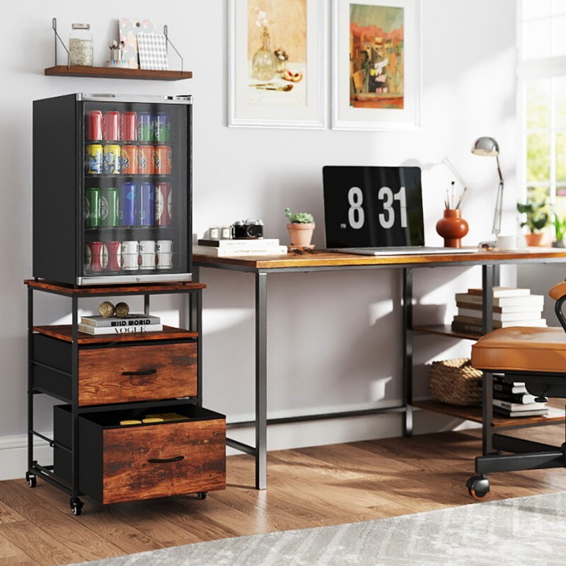 Mini Fridge Stand with Storage Beverage Refrigerator Cooler Stand Table