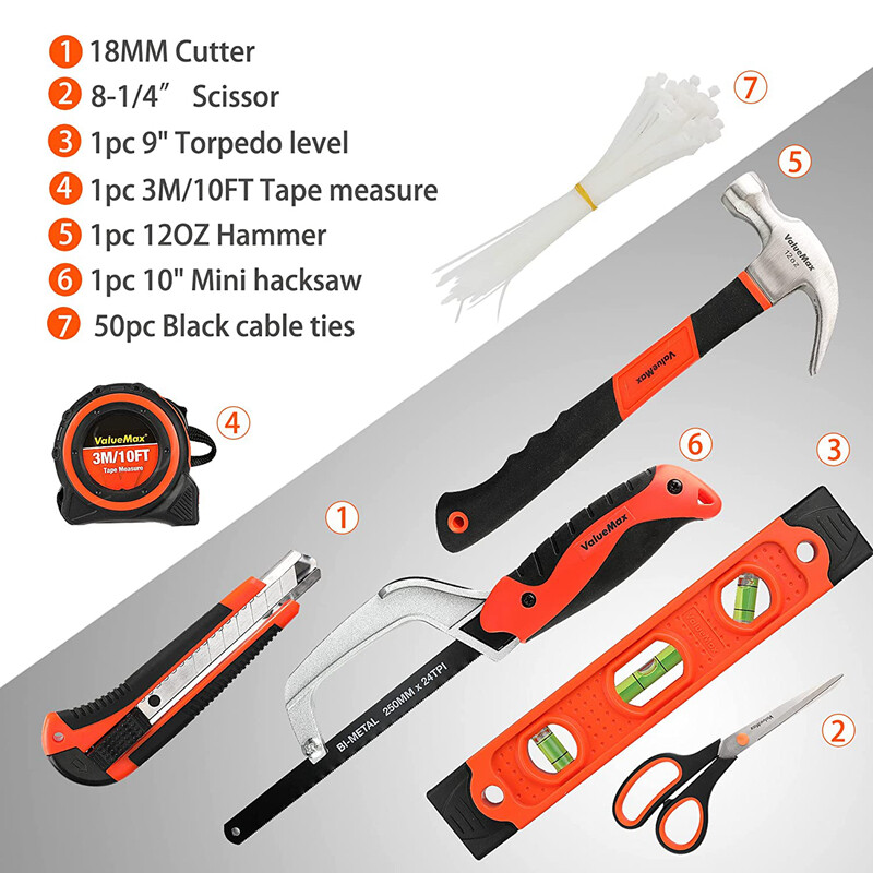 Home Repair Hand Tool Kit Basic Mechanic Tools Set w/Carrying Tool Bag 322/219PC