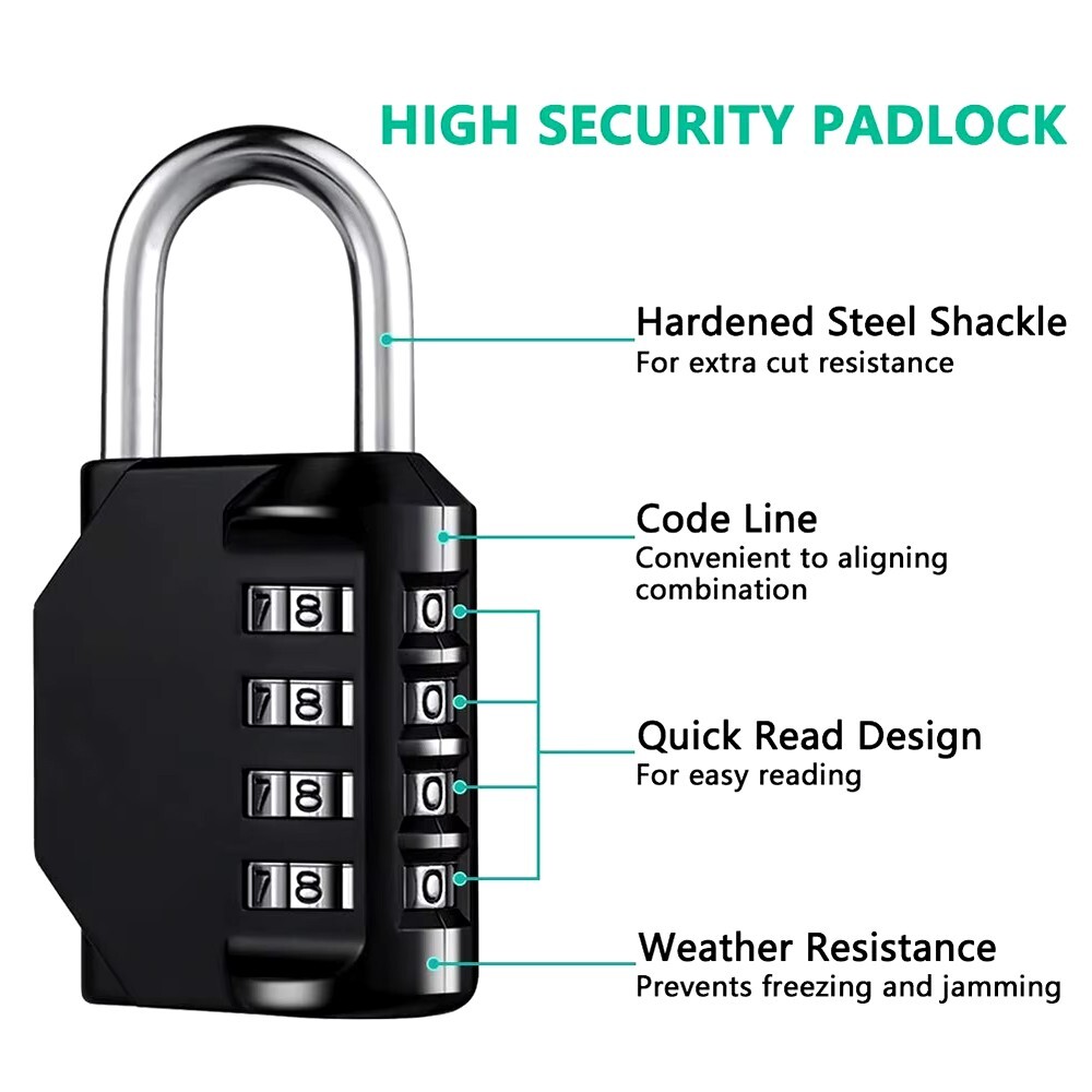3 Pack 4 Digit Padlock with Combination Resettable