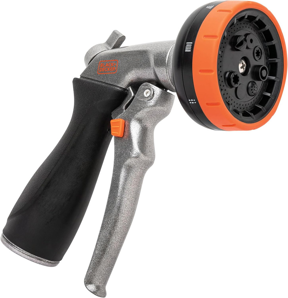 Black + Decker® 8-Pattern Zinc Front Trigger Nozzle – Durable Metal Build, Comfo