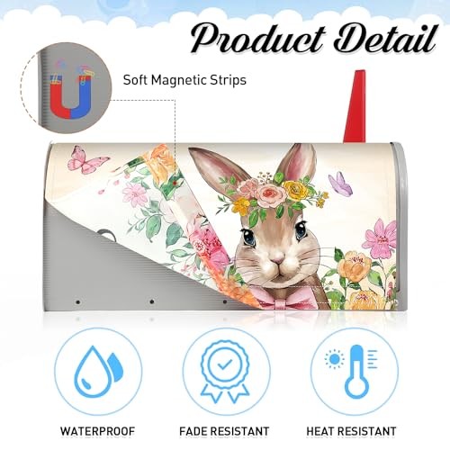 Happy Easter Mailbox Cover Magnetic, Spring Easter Bunny Mailbox Wrap with