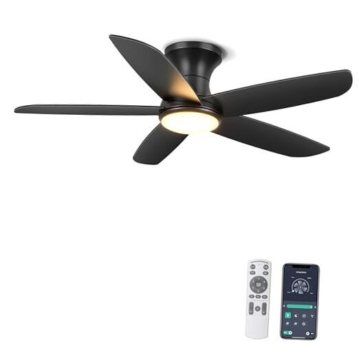 Ceiling Fan with Lights, 46" Flush Mount Ceiling Fans Remote/APP Control Black