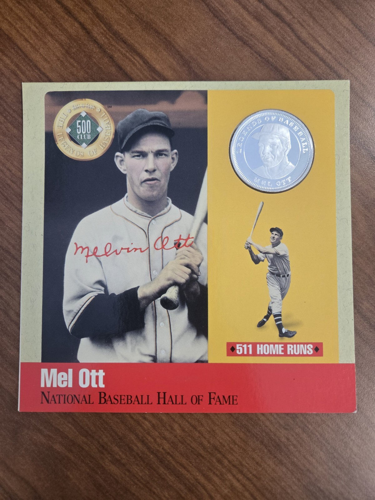 HALL OF FAME LEGENDS OF BASEBALL 500 HR CLUB, MEL OTT PURE SILVER PROOF COIN