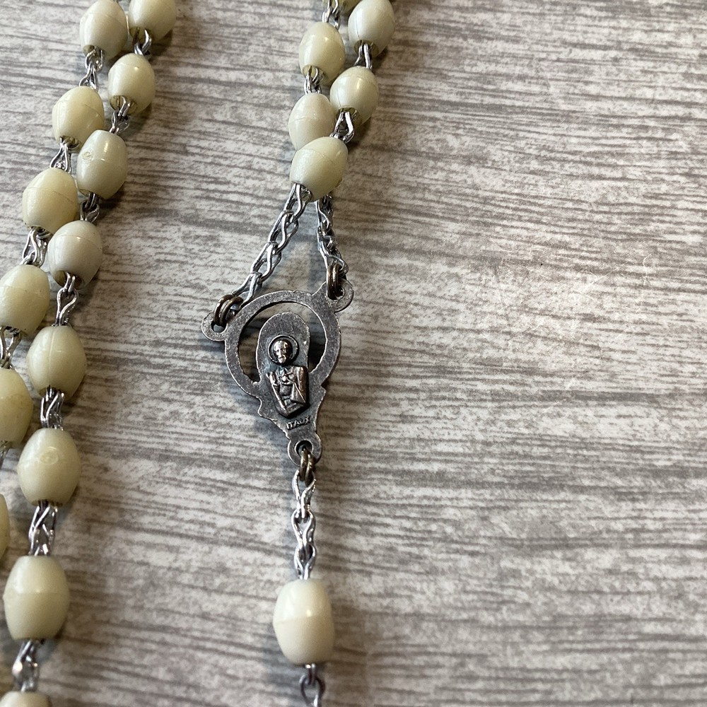 Catholic Religious 20 Inch Egg Shell Rosary Beads Marked Italy # 697
