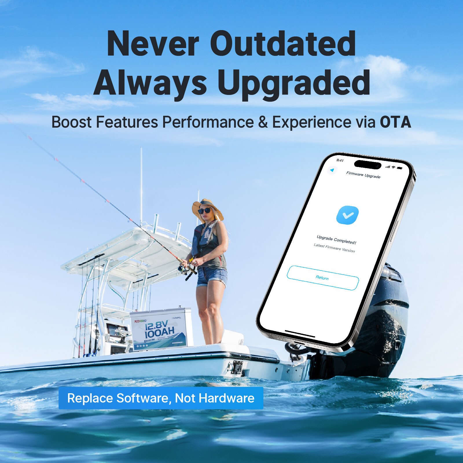 Redodo 12V 100Ah Bluetooth Dual-Purpose 900CCA Group27 Marine Starting Battery