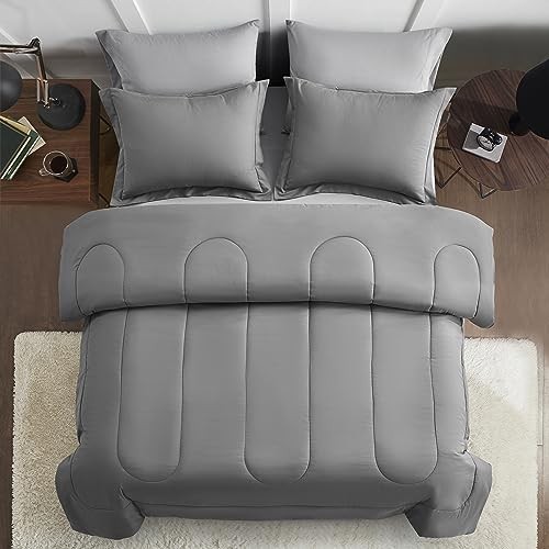 Size Comforter Set 7 Pieces Bed in a Bag - Down Alternative Bed Set Full Grey