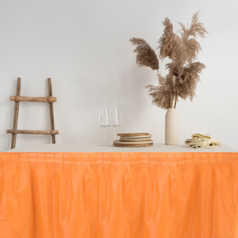 1 Pack Orange Plastic Table Skirts, 29 in x 14 Ft Table Skirts Rectangle
