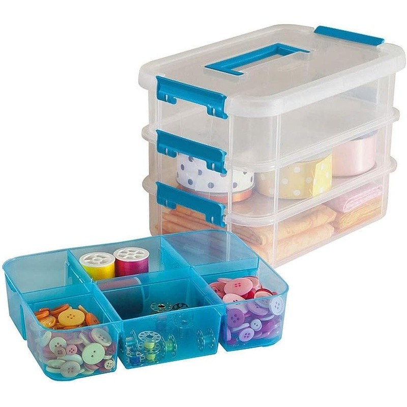 Stackable Rectangular Plastic Storage Box Ideal Sewing Art Office Supplies New