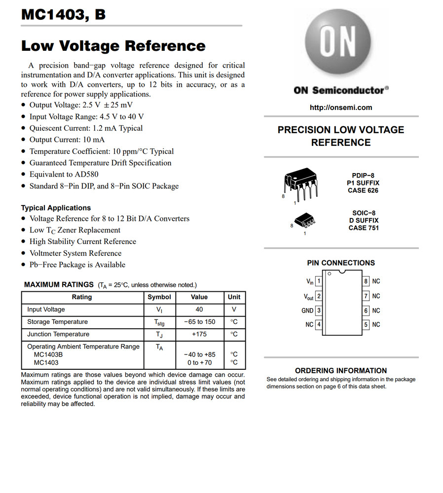 2PCS MC1403P1 ONSEMI 2.5V Precision Voltage Reference IC 10mA DIP-8