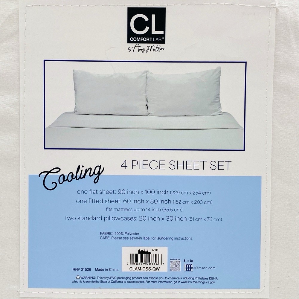 ComfortLab Cooling Temperature Regulating 4-Piece Queen Sheet Set 100% Polyester