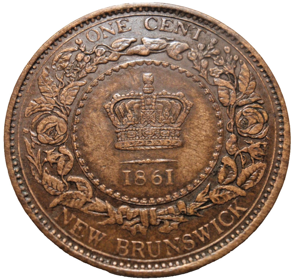1861 NEW BRUNSWICK CANADA LARGE CENT, XF-AU