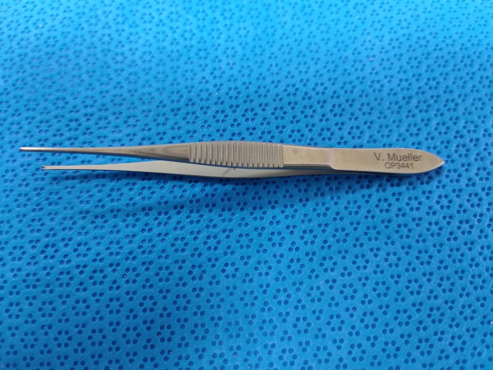 V. Mueller OP 3441 Iris Forceps Straight 1 x 2 Teeth 4"
