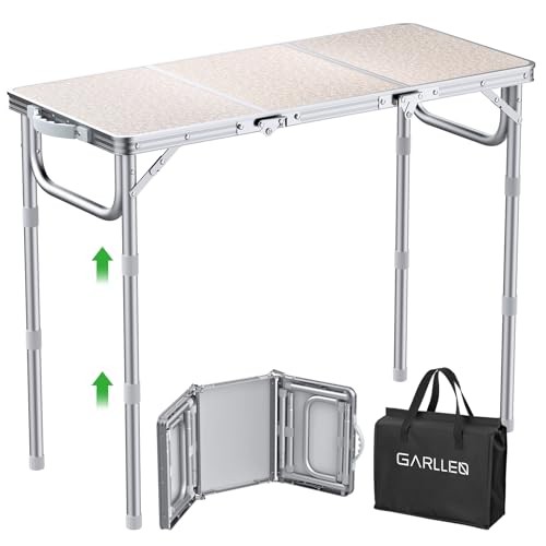 Folding Table for Camping, 3-Adjustable Height Lightweight Folding Picnic