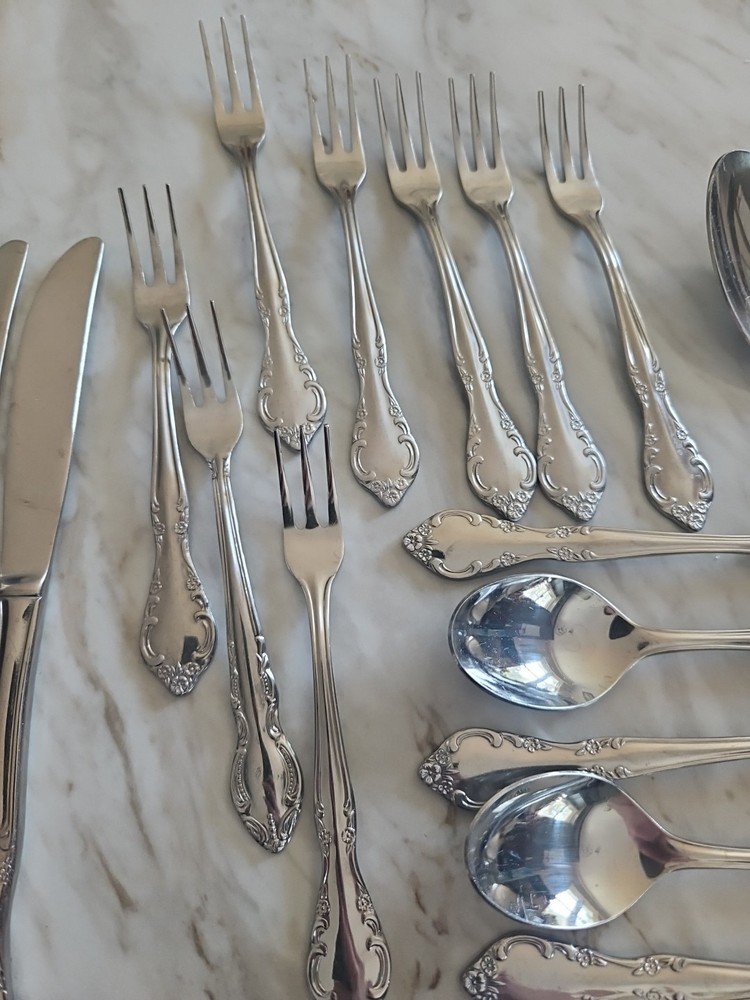 STAINLESS Korea Florette FLATWARE ROSE PATTERN 73 PIECES