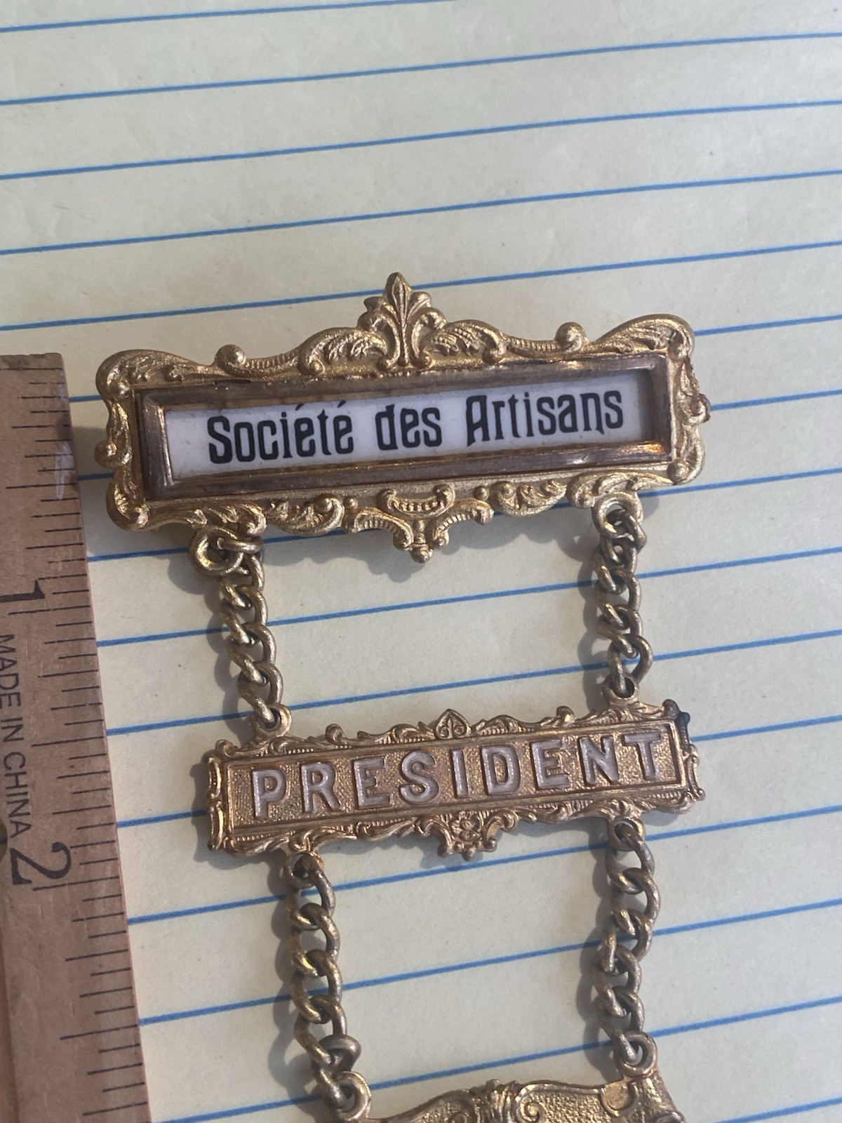 Vintage Societe Des Artisans "PRESIDENT" Badge Fraternal Org? France