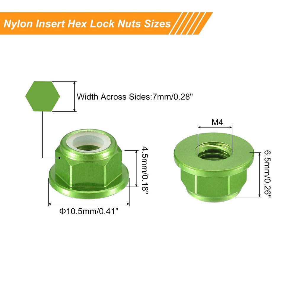 Nylon Insert Hex Lock Nuts, 4pcs - M4x0.7mm Self-Locking Nut(Green)
