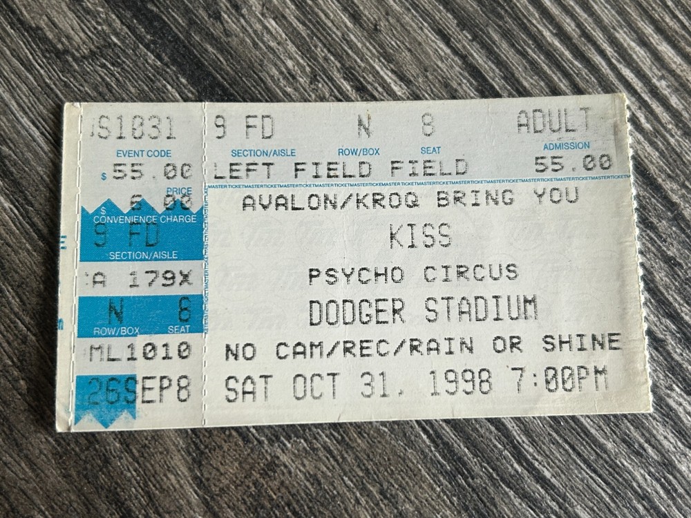 KISS Ticket Stub Psycho Circus Tour Oct 31 1998 Dodger Stadium Vintage Kiss
