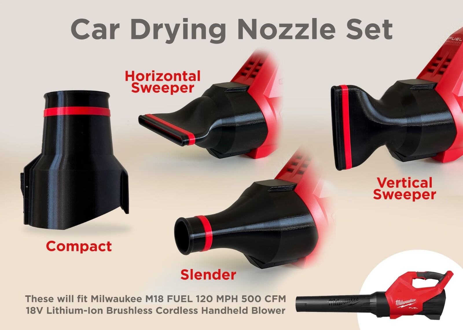 Car Drying Nozzle for Milwaukee Leaf Blower Models 3017-20 and M18FBLG3