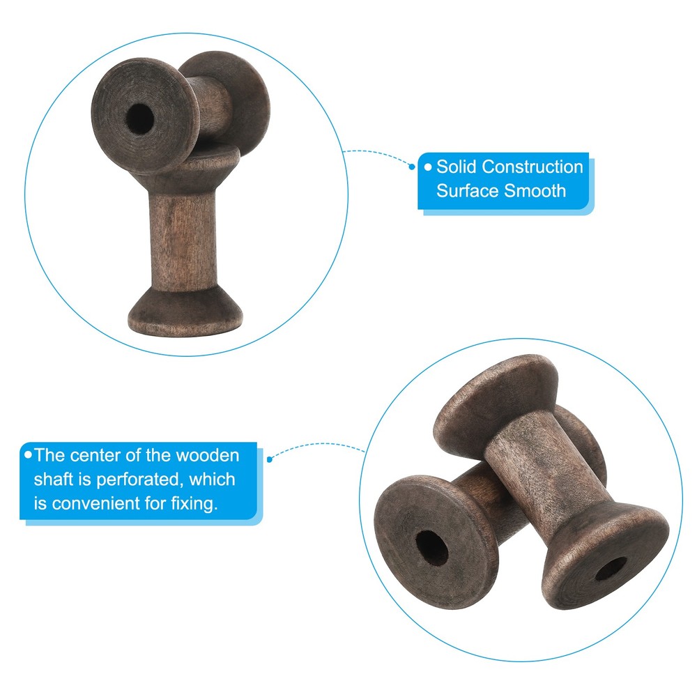 10Pcs Wooden Empty Spools 2" x 1.4" Sewing Thread Spool Dark Brown