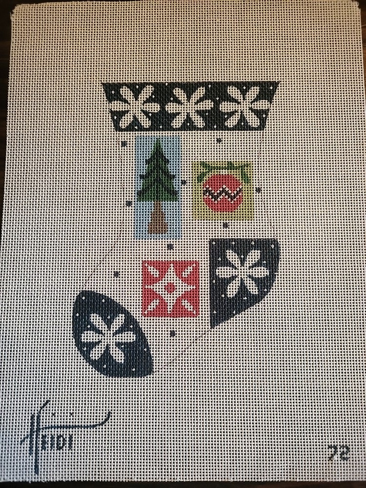 Navy Patchwork Mini Stocking Needlepoint Canvas By Heidi Stanley