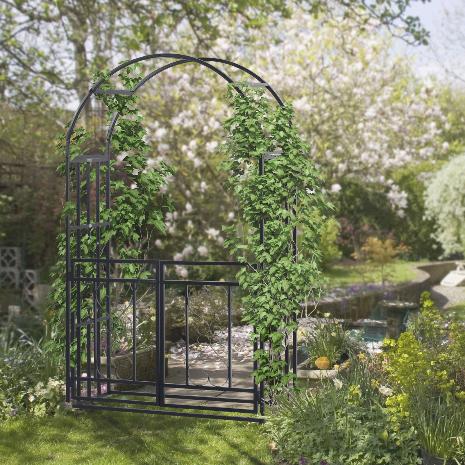 6.75' Outdoor Metal Garden Arbor, Arch, Climbing Plants, Bridal, Wedding, Hearts