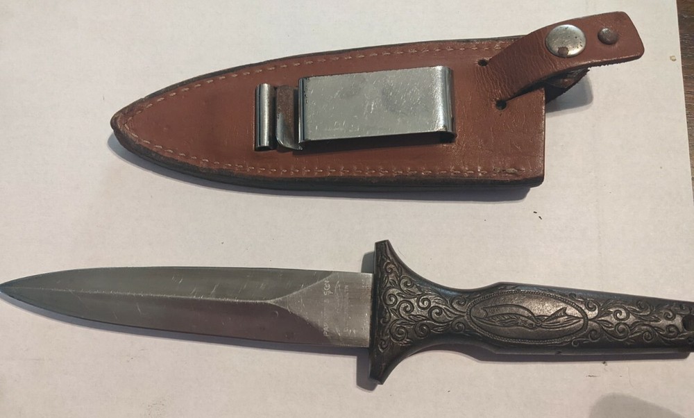 Vintage HTF Parker & Son Boot Dagger w Brass Handle/Sheath