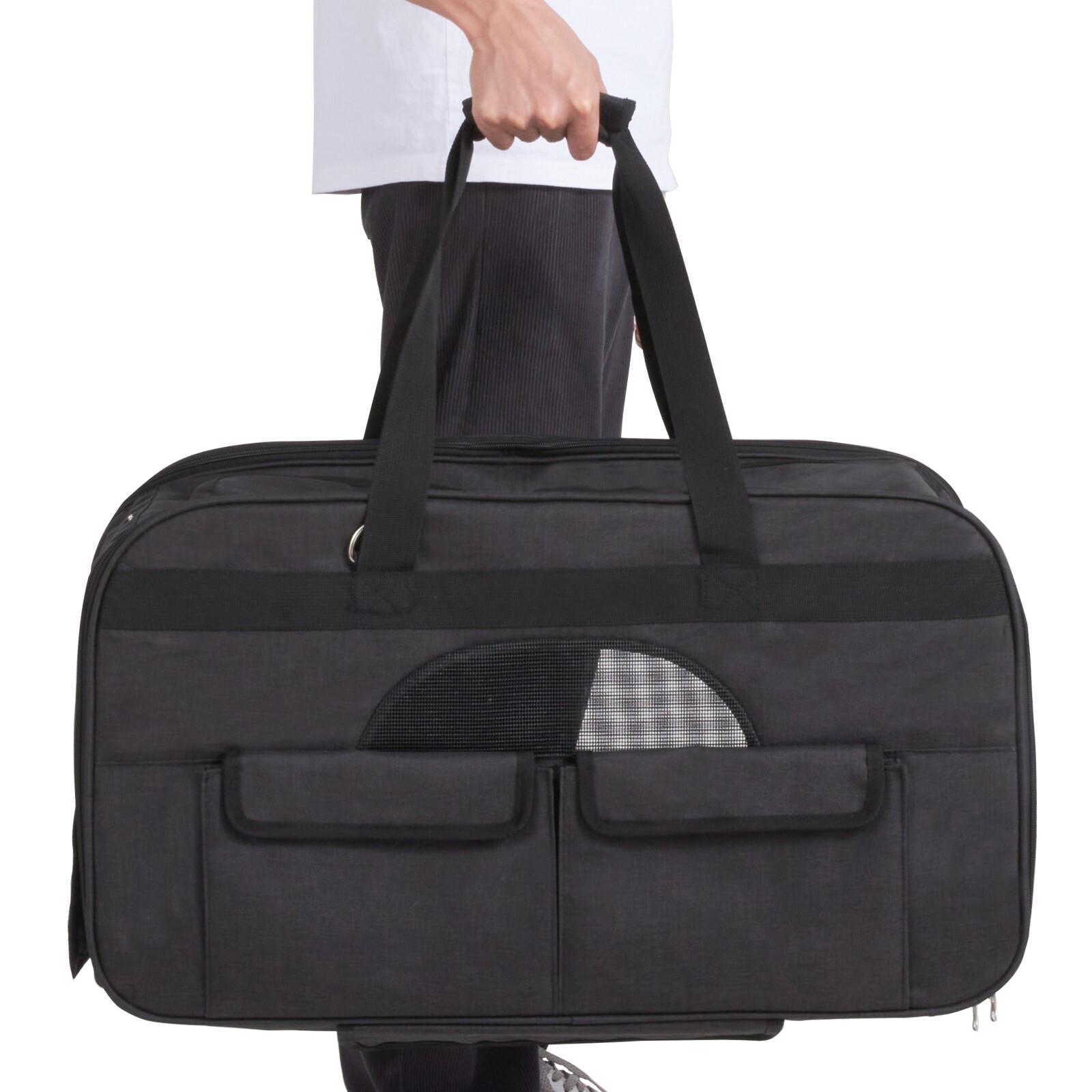 Cat Carrier with Wheels Rolling Pet Carrier with Handle 35 lbs Black