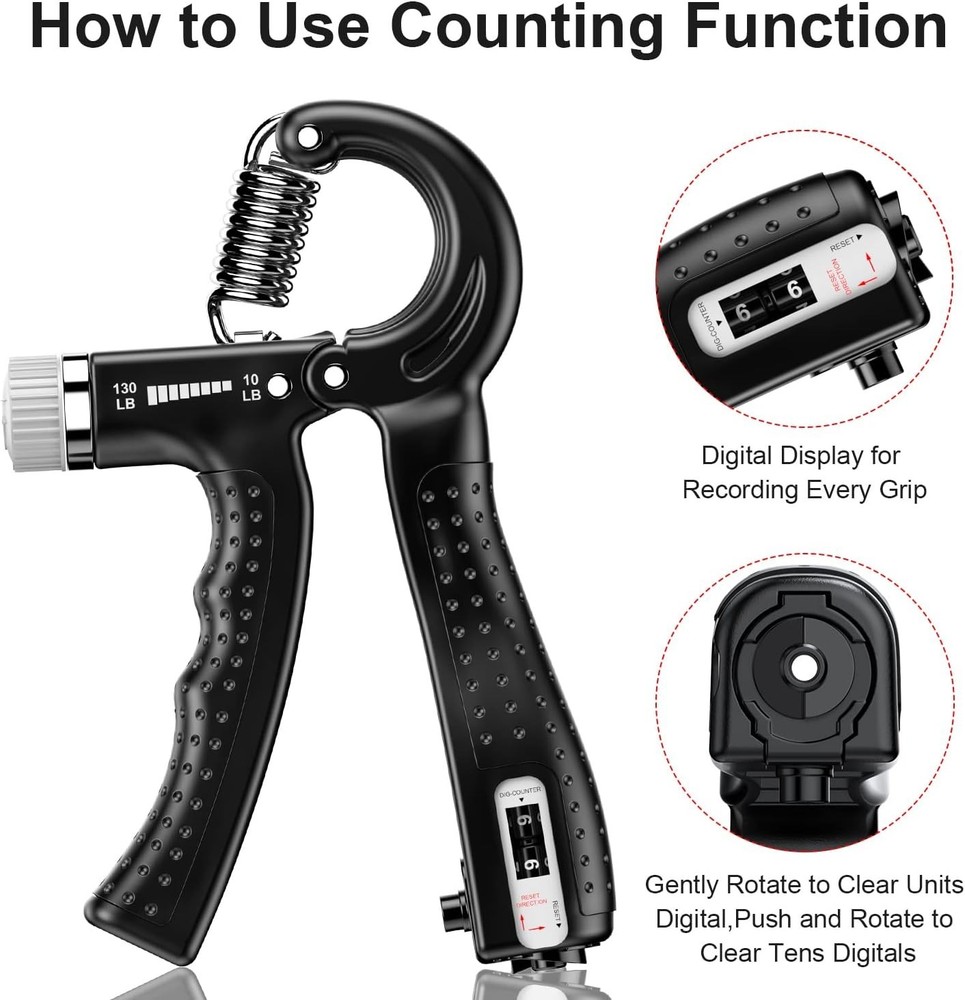 2 Pack Adjustable Hand Grip Strengthener 10-130 lbs with Smart Counting Function