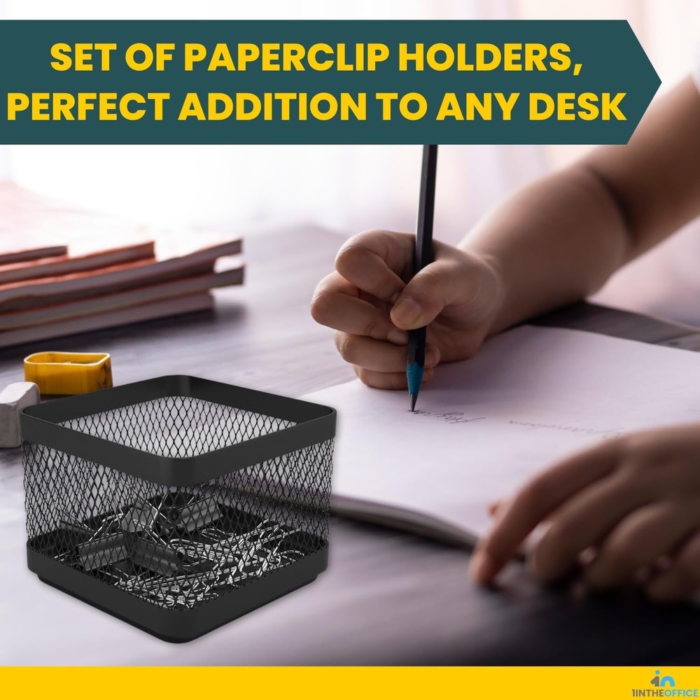 Smooth-Edged Black Metal Paperclip Holders - 2 Pack with