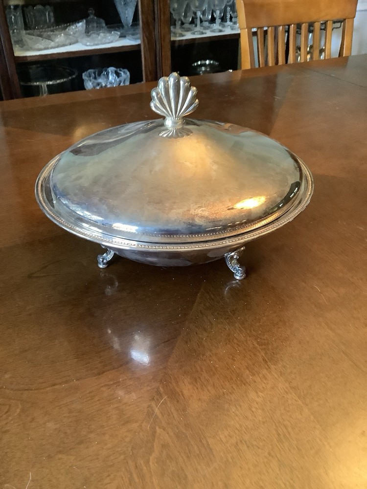 Vintage Silverplate Covered Serving Dish w/ Dome Lid (Shell) Unmarked