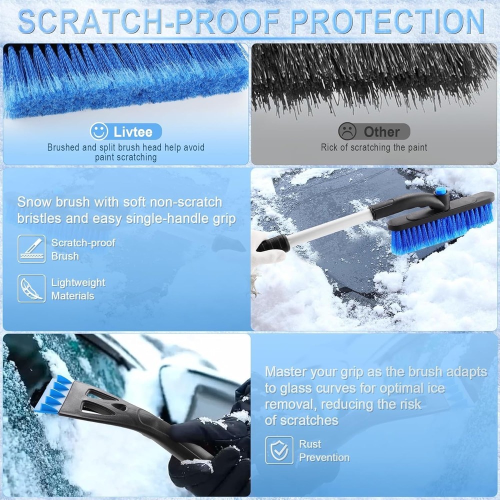 Extendable 32" Snow Brush & Ice Scraper for Car Windshields