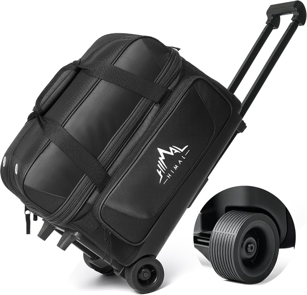 2 Ball Bowling Bag with Wheels & Separate Compartment for Size 15 Shoes