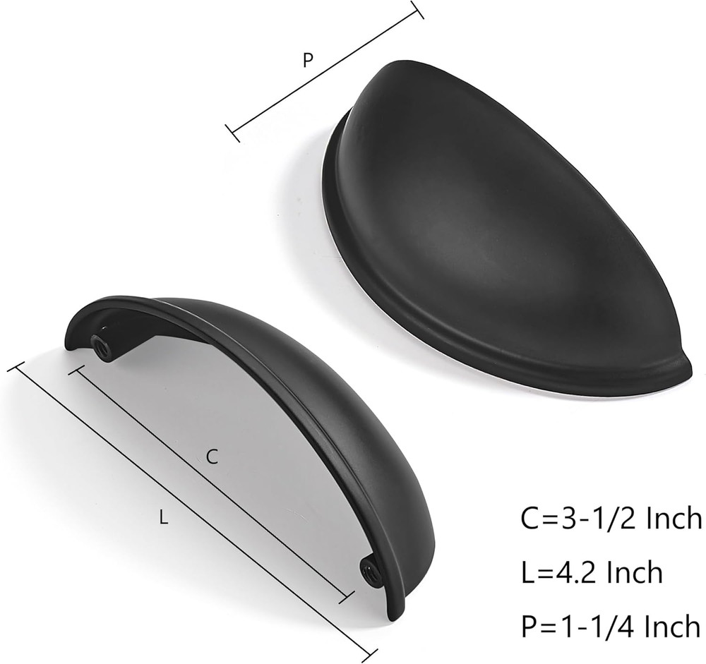 2 Pack 3-1/2" Drawer Pulls Matte Black Cabinet Cup Pulls Kitchen Hardware Cabine