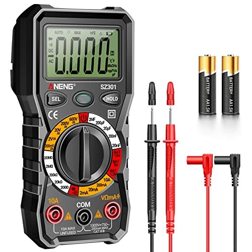Digital Multimeter with Case,DC AC Voltmeter,Ohm Volt Amp SZ301 Black