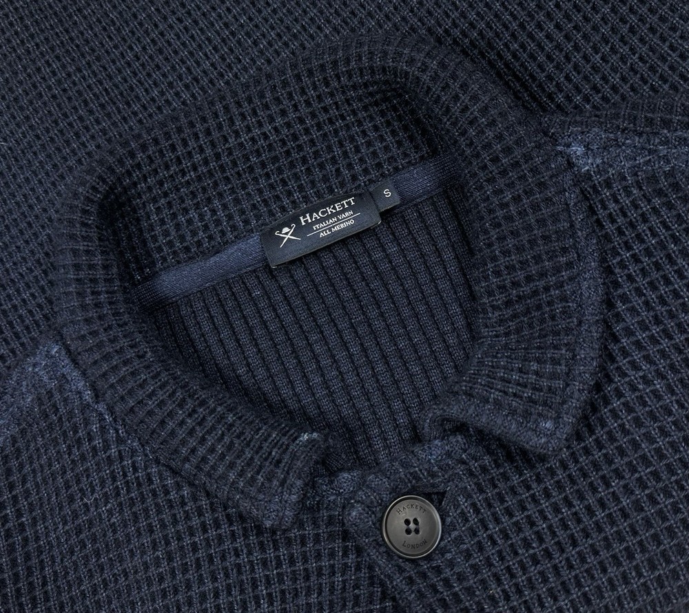 Hackett London knit waffle button wool jacket / size S