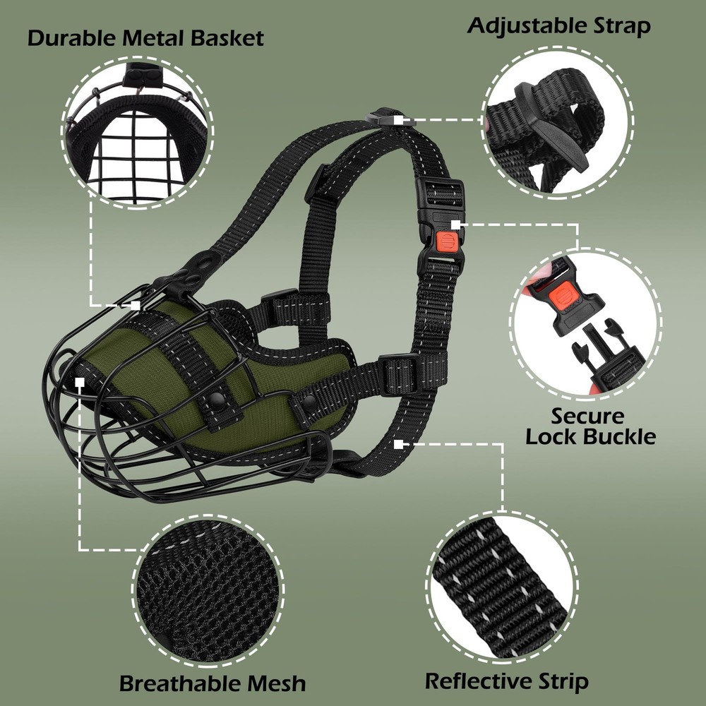OOPSDOGGY Pitbull Dog Muzzle Reflective Metal Mask Secure Wire Basket Muzzle ...