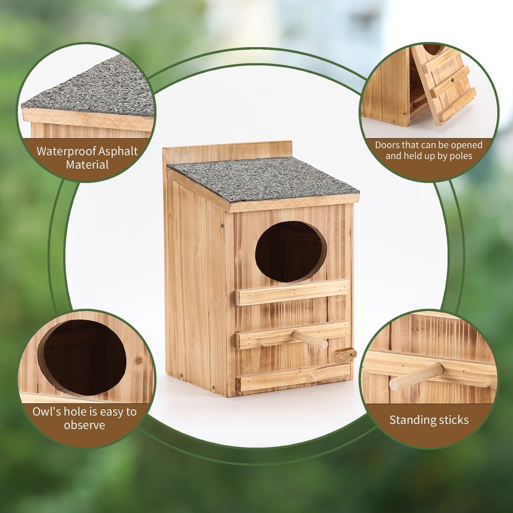 Screech Owl House Large Cedar Weatherproof Prebuilt Box Outside Nesting Mount